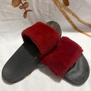 Cozy Red Fur Slide Sandals
